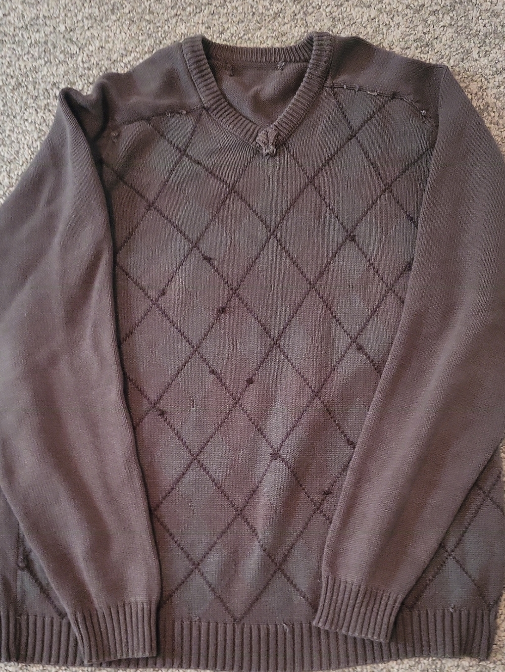 Mens Brown And Green Argyle Sweater